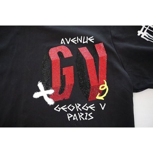 Avenue George V Paris GV2399 Men Sz S Black No Fear Rhinestone Logo T-Shirt $100 - Picture 4 of 10